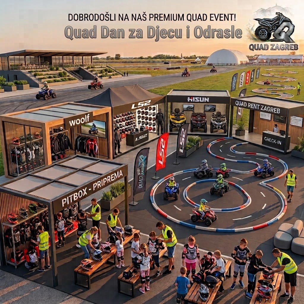 Vizualizacija eventa: mini poligon s dječjim quadovima, pitbox za pripremu, izložba opreme i vozila